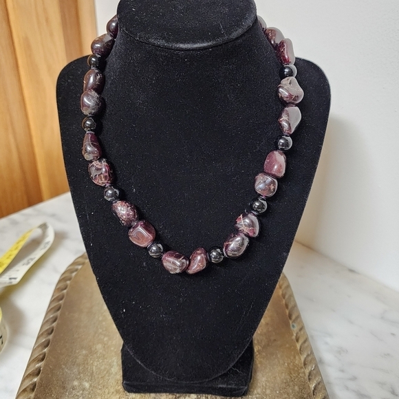 Vintage Tumbled Amethyst Chunky Necklace Polished Stone Raw Heavy Chakra 16" - Picture 8 of 12